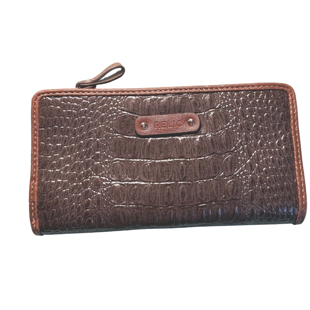 Relic Brown Croc Embossed Wallet Zip Around‎ Clutchbook Card Holder Organizer